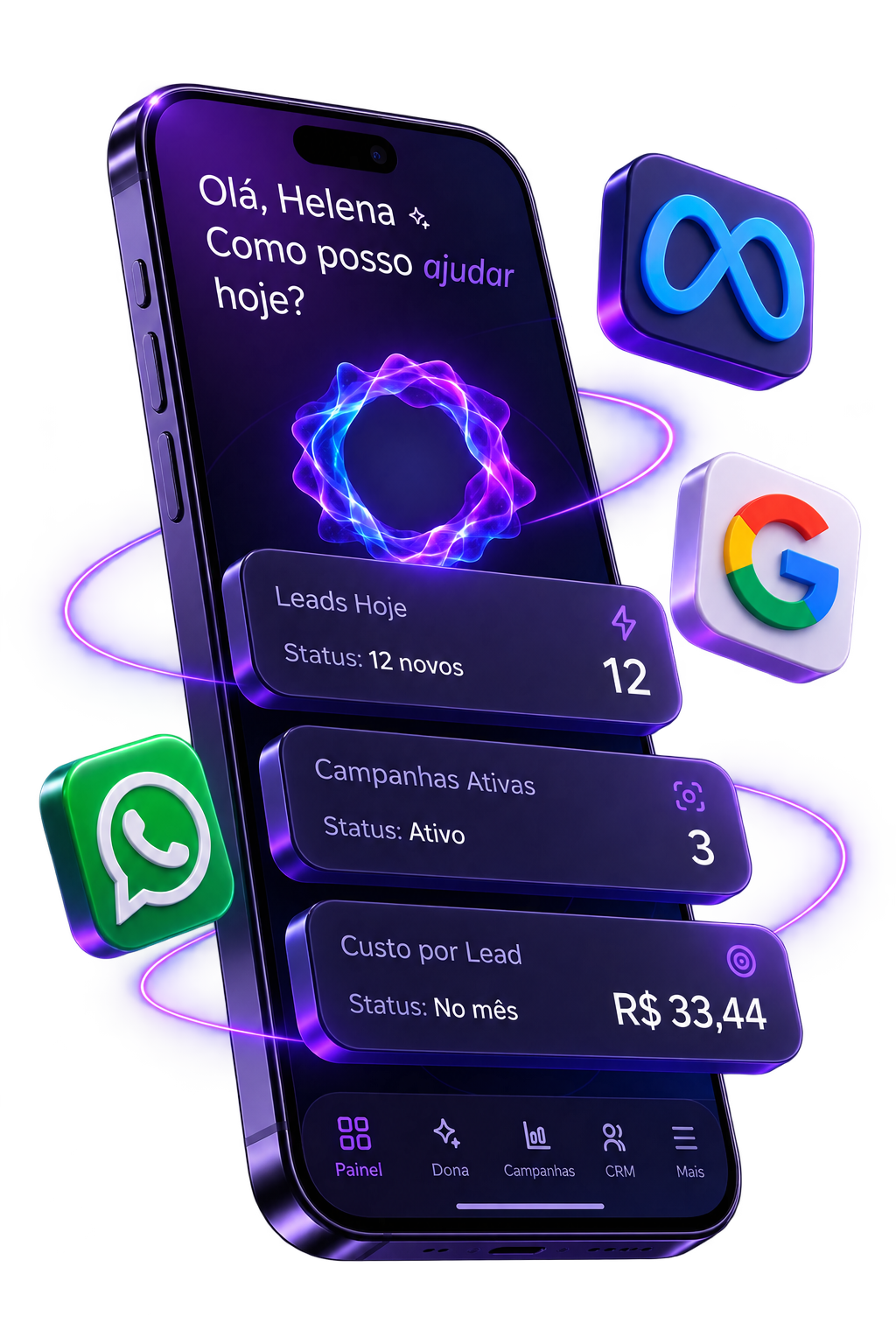 Painel da Dona IA no celular